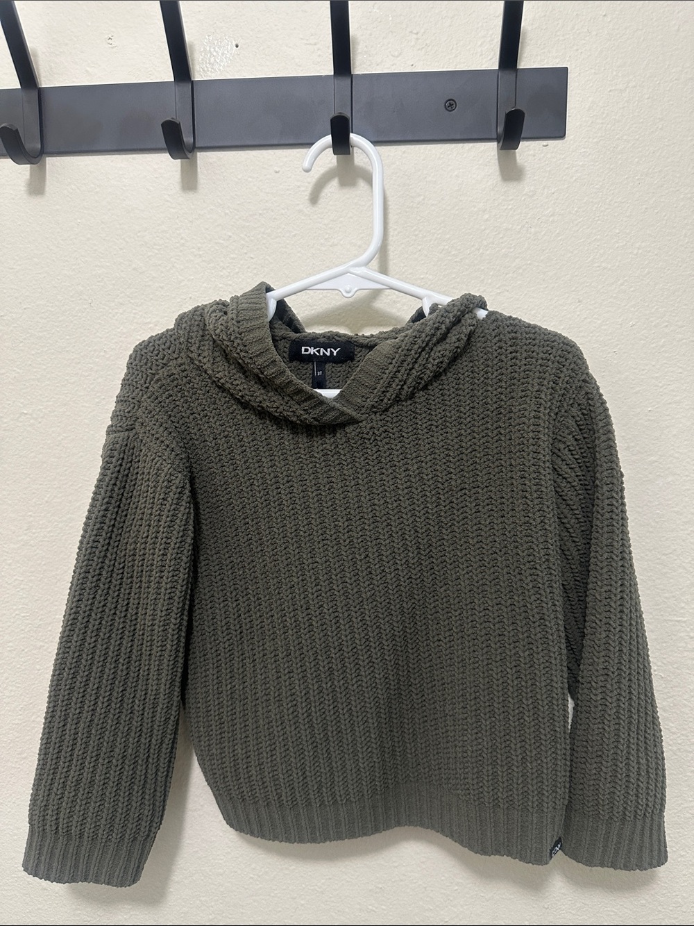 DKNY Kids Olive Knit Hooded Pullover Sweater